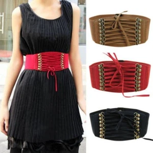 Womens Belt Waistband Rivet Ladies Elastic Buckle Wide Waist Lace Corset Belts - Picture 1 of 5
