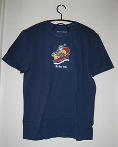 NWT Life Is Good Men's Navy Blue 'Ride On' Santa Sled SS Crew T-Shirt sz S M - Picture 1 of 9
