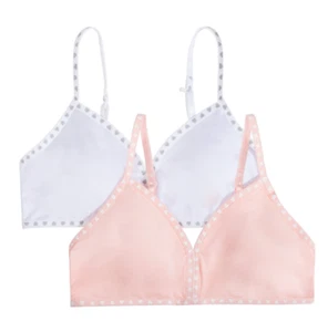 NWT 2 Pk Bralettes Size 28 Pink & White w/Hearts Adjustable Modesty Pads - Picture 1 of 1