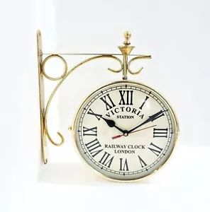 Reloj funcional de latón brillante ferroviario de doble cara estación Victoria de 6" para el hogar - Imagen 1 de 5