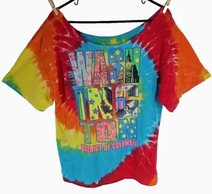Washington DC Tie Dye Women Top Multicolor Boat Neck Casual Logo Size XL - Picture 1 of 6