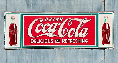 NEW! Two Bottle Drink Coca-Cola / Coke Metal Sign 36in X 12.25in Vintage Look - Image 1 of 4