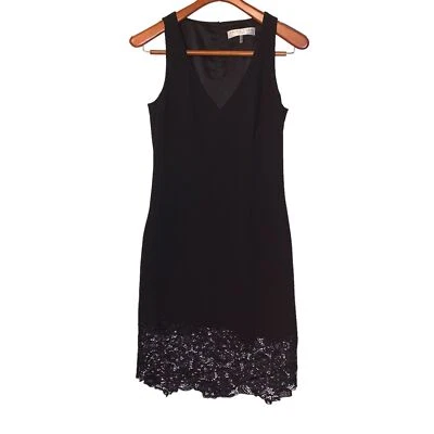 Vestido midi TRINA TURK negro sin mangas cuello en V dobladillo de ganchillo para mujer 4 Foto 1 de 4