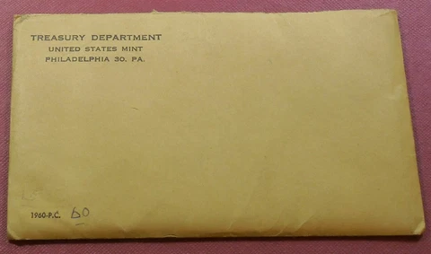 1960 US Mint 5 Coin Sealed Unopened Proof Set Silver Half Dollar PF PR Estate Cover