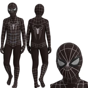 Spiderman Jumpsuit Mask Superhero Black Venom Zentai Adult Kids Bodysuit Gifts - Picture 1 of 7