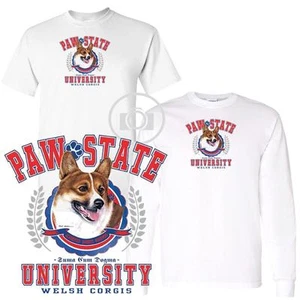 Camiseta blanca de manga corta/larga Welsh Corgi Dog Paw State University M-3X - Imagen 1 de 3