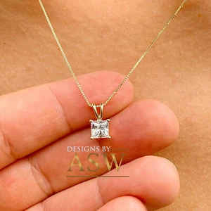 14K massiver Gelbgold Princess IGI zertifizierte Diamanten Anhänger und Kette 1,00ct - Bild 1 von 13