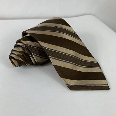 DKNY Donna Karan New York Brown Striped 100% Silk Business Career Church Necktie - Image 1 of 4
