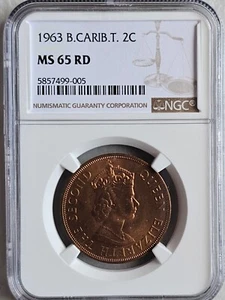 British Caribbean Territories 2 Cents 1963 NGC MS 65 RD - Picture 1 of 2