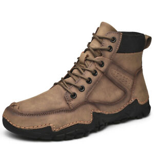 Men's Autumn and Winter High Top Faux Leather Flat Lace-Up Non-Slip Casual Boots