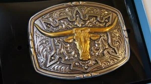 M&F WESTERN NOCONA SILVER & Gold tone LONGHORN BELT BUCK Belt Buckle 37688 - Picture 1 of 4