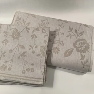 Åhléns Swedish Jacquard Tablecloth 100"x58" Floral Beige Tan NWOT 6 Napkins 18" - Picture 1 of 10