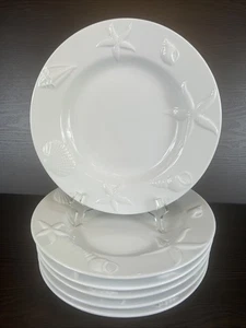 "6 platos de cena Pottery Barn Seashore blancos de 10 3/4"" borde concha de mar" - Imagen 1 de 10