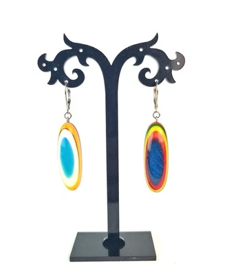 Sobral Pop Art Andy Multicolor Stripe & Eye Artist Made Dangle Post Earrings - Image 1 of 4
