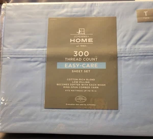 JCPenney Home 300 Ct 4-teiliges pflegeleichtes Doppelgröße Lakenset blau Neu in Verpackung - Bild 1 von 4