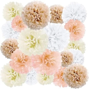 Pom Poms Decoration, White/Ivory/Peach, 20 piece Tissue Paper Pom Poms - Picture 1 of 9