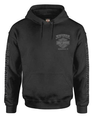 Harley-Davidson Hombre Road Pilot Mezcla Algodón Polar Pullover Sudadera con Capucha, Negro Foto 1 de 2