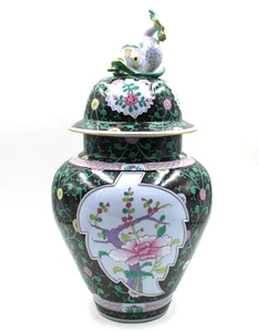 Herend Black Dynasty große 15" Urne Tempel Glas Vase mit Deckel Delfin Endstück #6553 - Bild 1 von 9