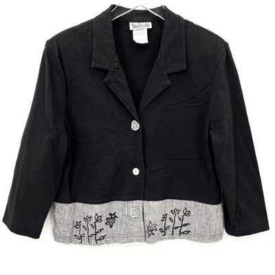 Vintage Nina Piccalino Blazer Jacket Size 8 Floral Print Artsy Cottage Black - Image 1 of 4
