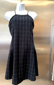 BRANDY MELVILLE DRESS FIT & FLARE GEO PLAID CHARCOAL BLACK AND WHITE SZ S - Picture 1 of 10