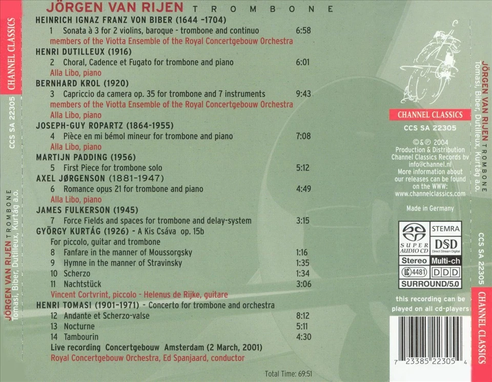 J”RGEN VAN RIJEN PLAYS TOMASI, BIBER, DUTILLEUX, ETC [HYBRID SACD] NEW CD - Image 1 of 1
