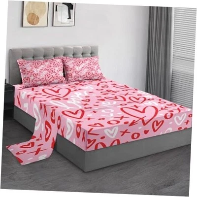 Juegos de sábanas tamaño, rosa rojo corazón microfibra suave 4 piezas ropa de cama Queen Love Foto 1 de 4