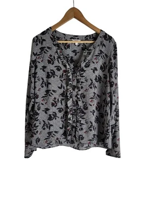 Blusa Candies Blanco y Negro Rayas Estampado Floral Volantes Delantero Manga Larga Talla L Foto 1 de 4