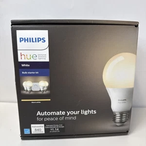 Philips Hue White 4 Pack A19 LED Smart Bulbs Starter Kit w/ Bridge - 472001 New - Picture 1 of 7