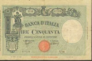 50 Livre 31/03/1943 Banknoten Italiane Vereinigte D'Italien Vittorio Emanuele - Bild 1 von 2