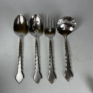 Oneida Community Stainless CELLO - 4 Piece Serving Set 2 Spoons, Fork, Ladle - Picture 1 of 7