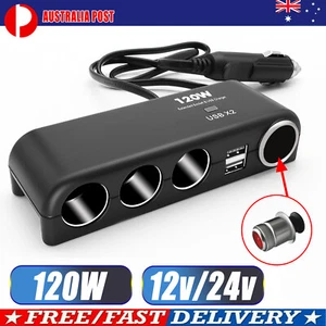 Car Cigarette Lighter Adapter 12V-24V Double USB 4 Way Socket Charger Splitter. - Picture 1 of 8