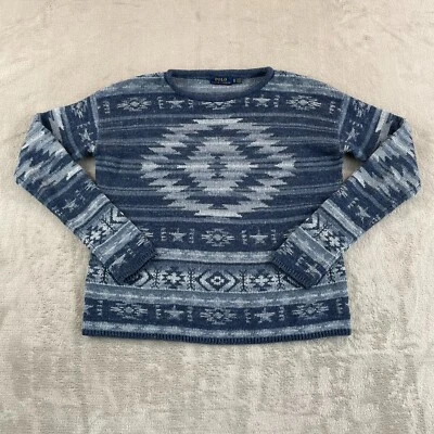 Polo Ralph Lauren Sweater Women XS Blue Aztec Southwestern Cotton Linen Blend - Image 1 of 4