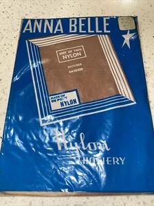 Sz 9 Beige Anna Belle Seamless 100% Nylon Garter Belt Stockings Hosiery Mesh - Picture 1 of 6