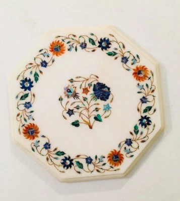 12" x 12" Marble side Table Top Pietra dura Inlay work Home Decorative - Image 1 of 3