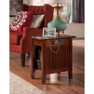 AFI Living Room Side Table 22" x 14" x 22" Wood Rectangle Walnut w/Storage Shelf - Picture 1 of 8
