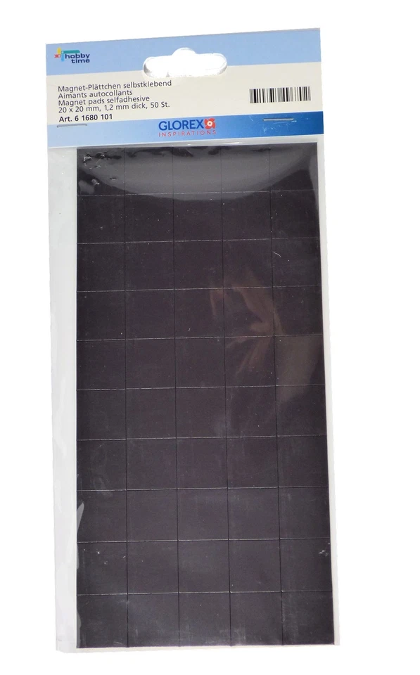 Glorex® Magnet-Plättchen selbstklebend schwarz 20 x 20 mm, 1,2 mm dick, 50 St. - Bild 1 von 1