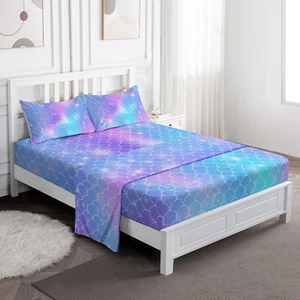 Mermaid Scale Sheet Set, Teens Girls Full Size Printed Soft Microfiber Bed Sheet - Picture 1 of 7