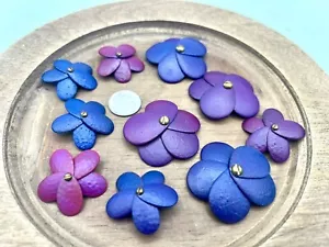TEN Purple Blue Metal Flowers Recycled Findings Enamel Crafts Embellishments A - Picture 1 of 9