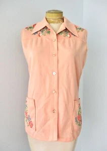 Blusa de Colección Años 60 70 Coral Floral Serigrafía Esteticista Calzoncillos Top Bolsillos M/L - Imagen 1 de 8