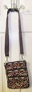 Borsa a tracolla piccola LeSportSac tripla cerniera marrone multicolore floreale - Foto 1 di 3