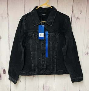 Buffalo David Bitton Womens Large Black Distressed Denim Jean Jacket - Picture 1 of 4