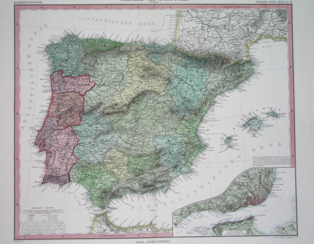 Mapa antigo vintage detalhado de portugal com bússola e borda da