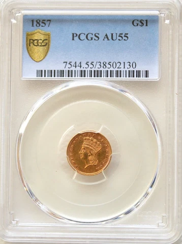 1857 $1 Indian Head Gold Dollar Type 3 PCGS AU55 Large Indian Head - 8 Cover