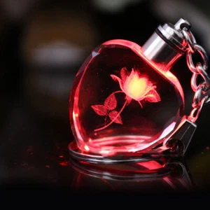 Car Accessories Crystal Rose Love Heart Red LED Light Car Keychain Keyring Parts - Bild 1 von 11