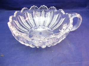 SMALL VINTAGE CLEAR SERVING BOWL WITH ZIPPER AND SUNBURST PRESSED DESIGN -HANDLE - Picture 1 of 6