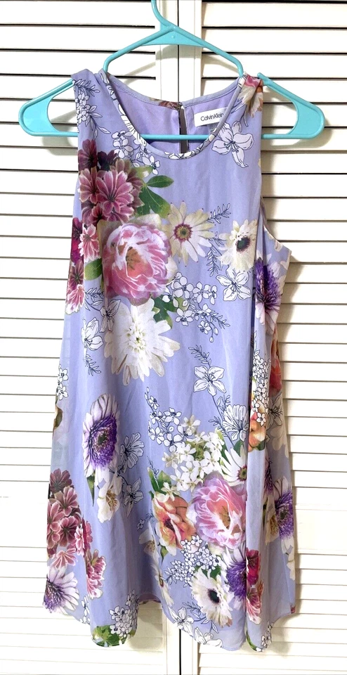Calvin Klein Dress Lavender Floral Print Sleeveless Shift dress Lined 14p - Image 1 of 4