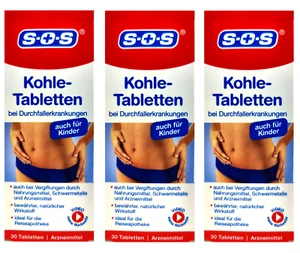 Kohle Tablette SOS 90 Stk Set Reisekrankheit Durchfall Tabletten Kohletabletten - Bild 1 von 6
