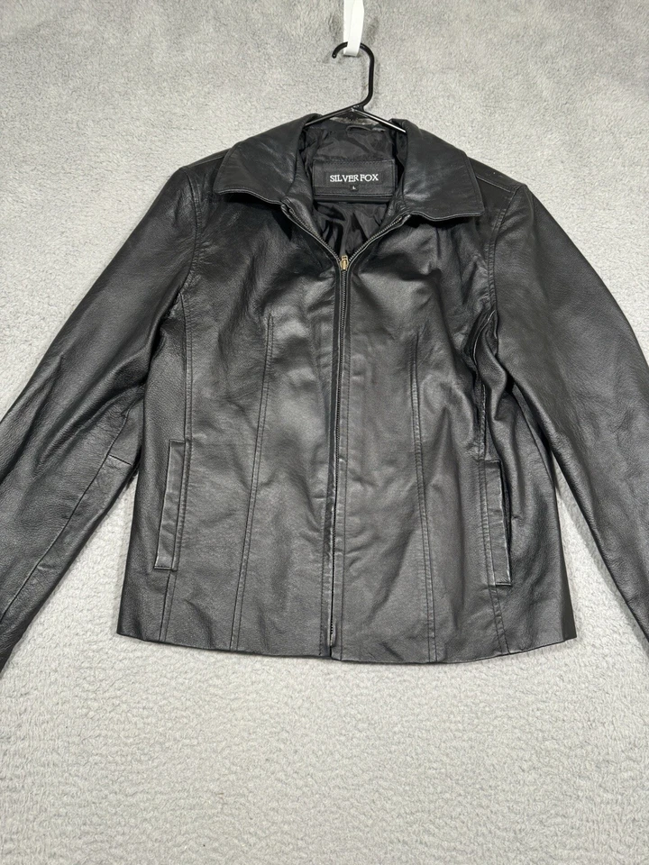 Chaqueta de cuero para mujer SilverFox bombardero con cremallera grande bolsillos en L Foto 1 de 4