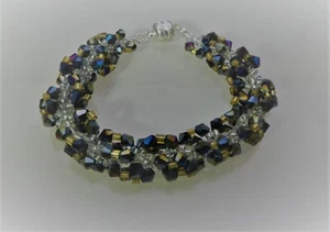 Handwoven Crystal Bracelet Purple Rainbow & Gold - Picture 1 of 7