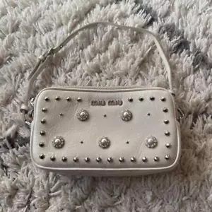 MIU MIU Accessory Pouch Logo Leather White Used From Japan Authentic - Picture 1 of 16